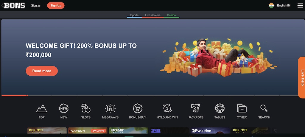 BONS Casino India Welcome Bonus